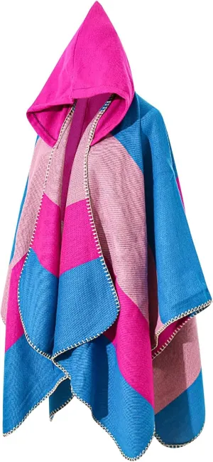Oplxuo Women's Hooded Cloak Shawls Wraps Color Block Knit Scarf Shawl Soft Warm Poncho Cape Cardigan Sweater