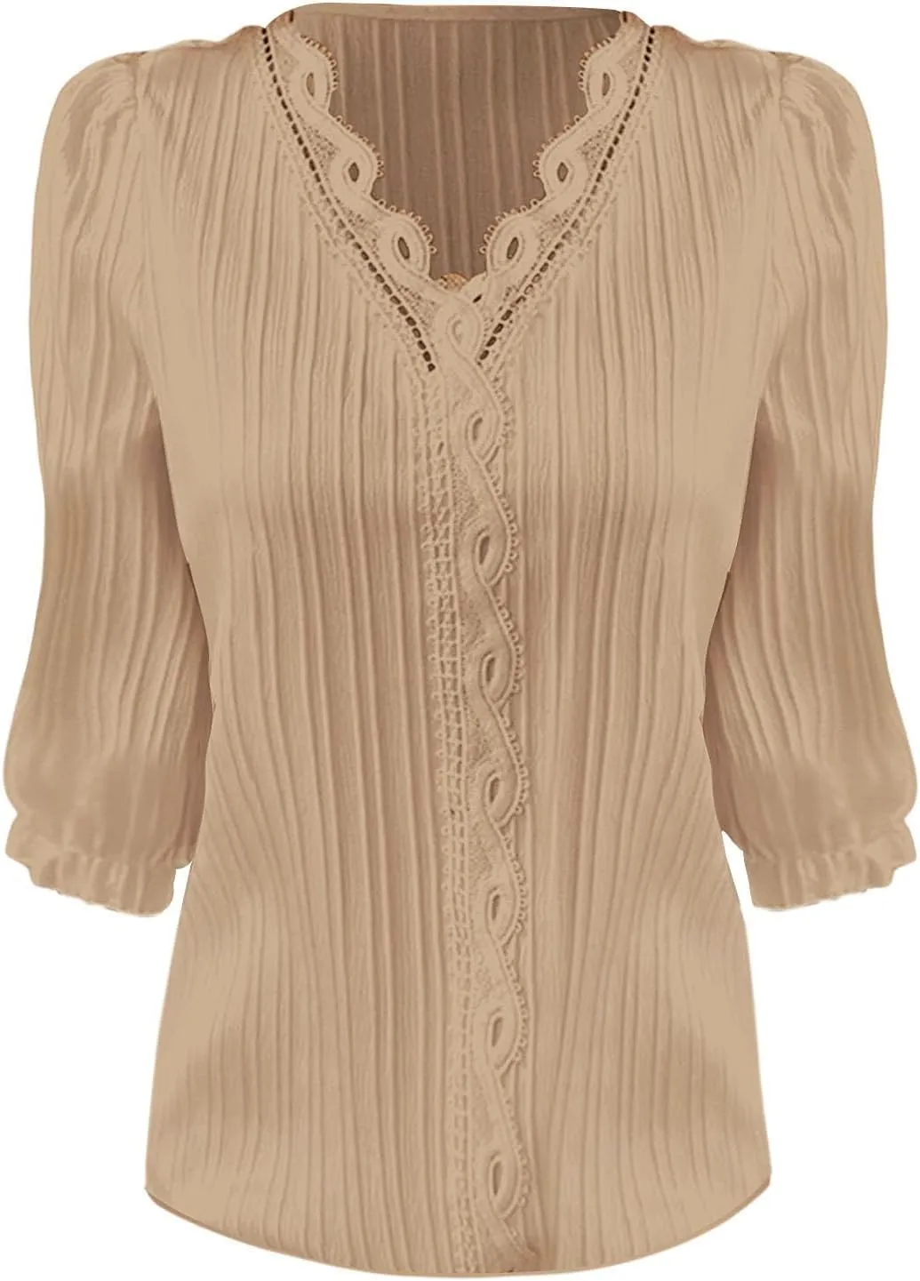 Oversized Tshirts for Women 3/4 Sleeve Lace Vneck Plus Size Loose Tops Dressy Casual Plain Elegant Shirt Solid Blouse