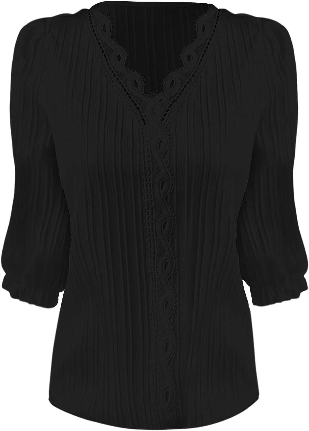 Oversized Tshirts for Women 3/4 Sleeve Lace Vneck Plus Size Loose Tops Dressy Casual Plain Elegant Shirt Solid Blouse