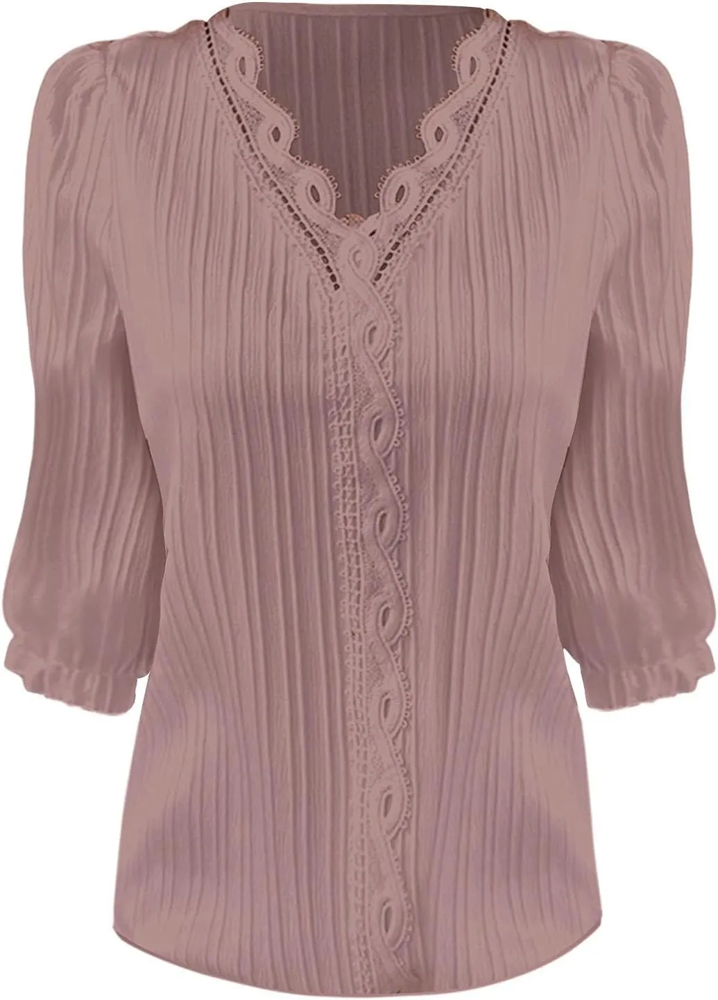 Oversized Tshirts for Women 3/4 Sleeve Lace Vneck Plus Size Loose Tops Dressy Casual Plain Elegant Shirt Solid Blouse