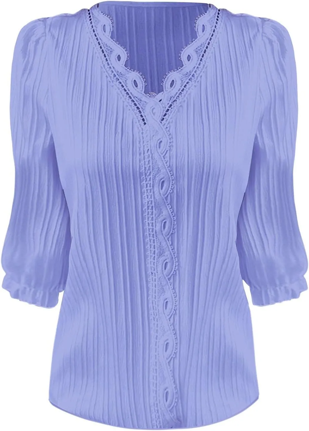 Oversized Tshirts for Women 3/4 Sleeve Lace Vneck Plus Size Loose Tops Dressy Casual Plain Elegant Shirt Solid Blouse