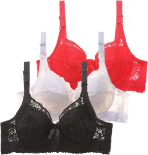 Pack of 3 Minimizer Bra Sets for Women - Plus Size Lace Bra Womans Full Coverage Bras Unlined Underwire Bra for Heavy Breast
