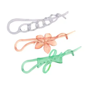 Parcelona French Twist n Clip Flower, Bow and Chain 4" Celluloid Metal Free Hair Barrette Non Slip Fashion Durable Styling Women Hair Accessories Hair Clip for Girls, Made in France (Clear Pink Green)