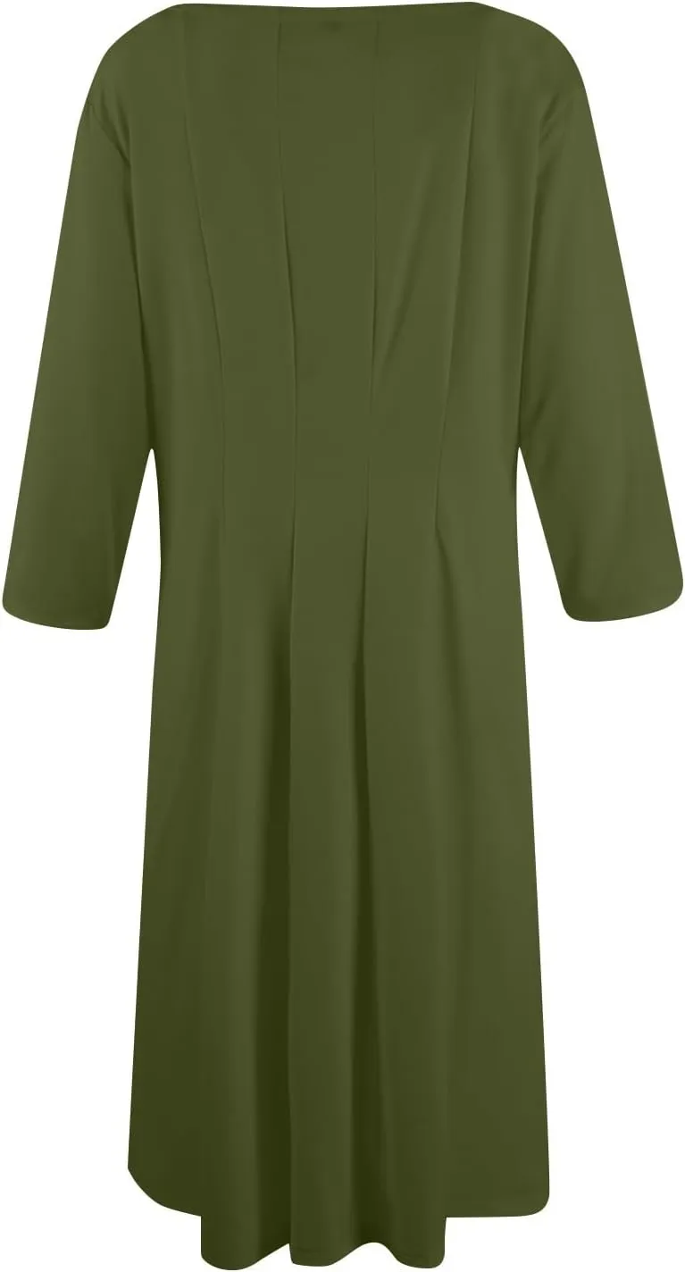 Plus Size Dresses for Curvy Women Casual Loose Trendy Crew Neck 3/4 Sleeve Solid Midi Dress Plus Size, S-3XL