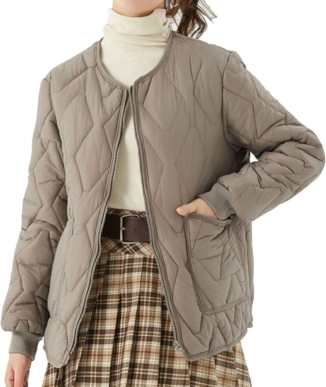 Plus Size Puffer Jacket Women Winter Lightweight Cotton Casual Sport Overcoat Trendy Warm Crewneck Zip Up Down Jacket