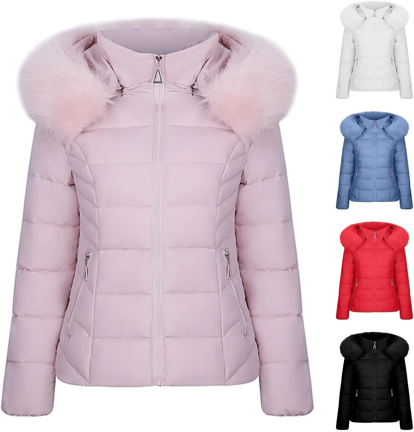 Plus Size Women's Down Jackets with Hood Lightweight Puffer Jackets Padded Winter Coat Warm Quilted Parka with Pocket