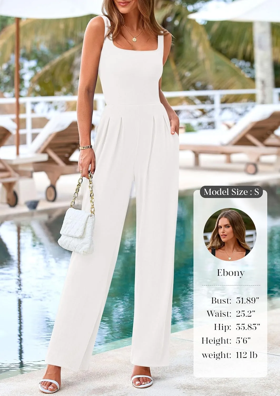 PRETTYGARDEN Summer Sleeveless Jumpsuits for Women Dressy Square Neck Wide Leg Pants Knitted One Piece Rompers with Pockets