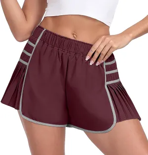 PrinStory Women's Running Shorts Gym Quick Dry Athletic High Waisted Workout Elastic Cute Shorts with Liner