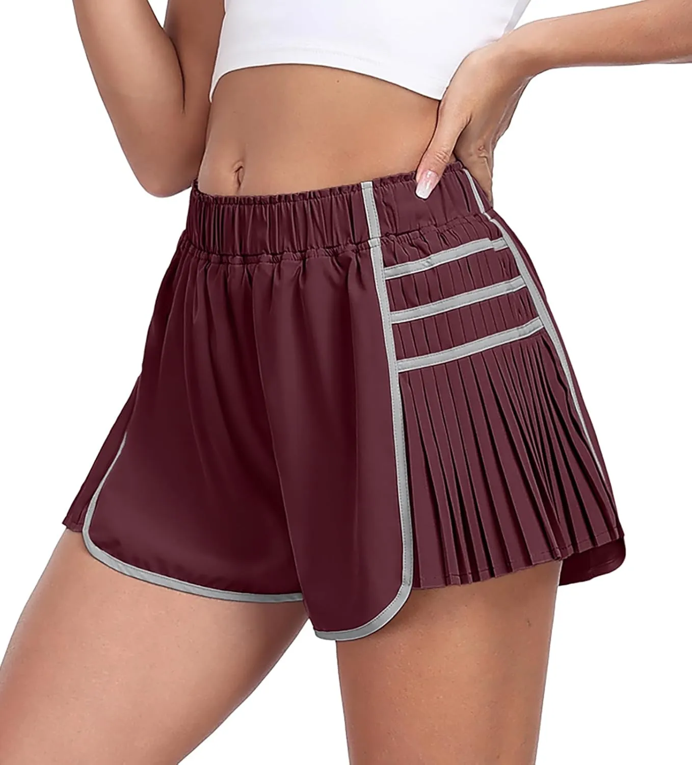 PrinStory Women's Running Shorts Gym Quick Dry Athletic High Waisted Workout Elastic Cute Shorts with Liner