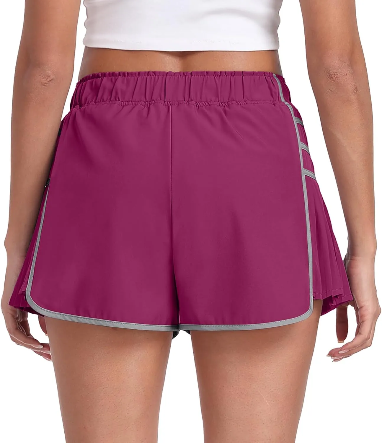 PrinStory Women's Running Shorts Quick Dry Gym Athletic High Waisted Elastic Workout Sporty Shorts with Liner