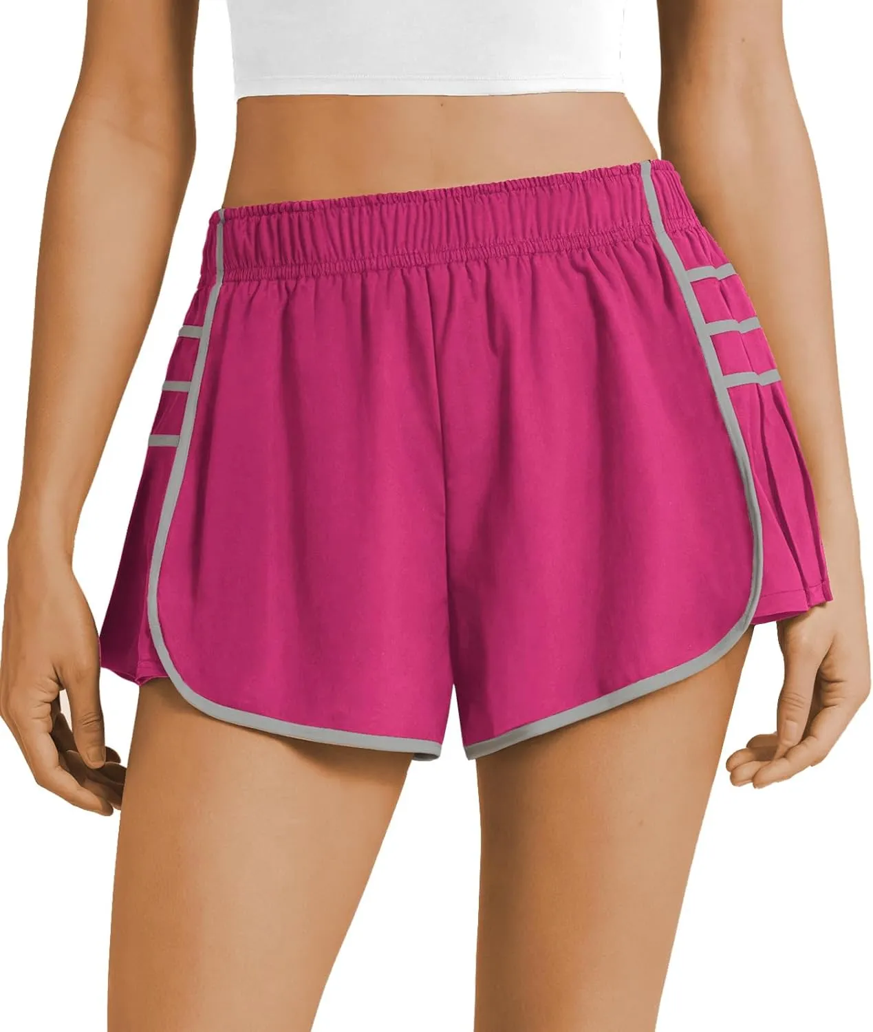 PrinStory Women's Running Shorts Quick Dry Gym Athletic High Waisted Elastic Workout Sporty Shorts with Liner