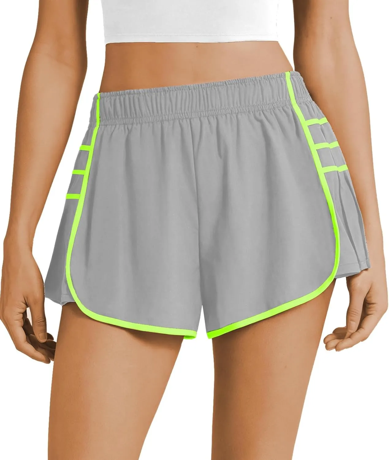 PrinStory Women's Running Shorts Quick Dry Gym Athletic High Waisted Elastic Workout Sporty Shorts with Liner