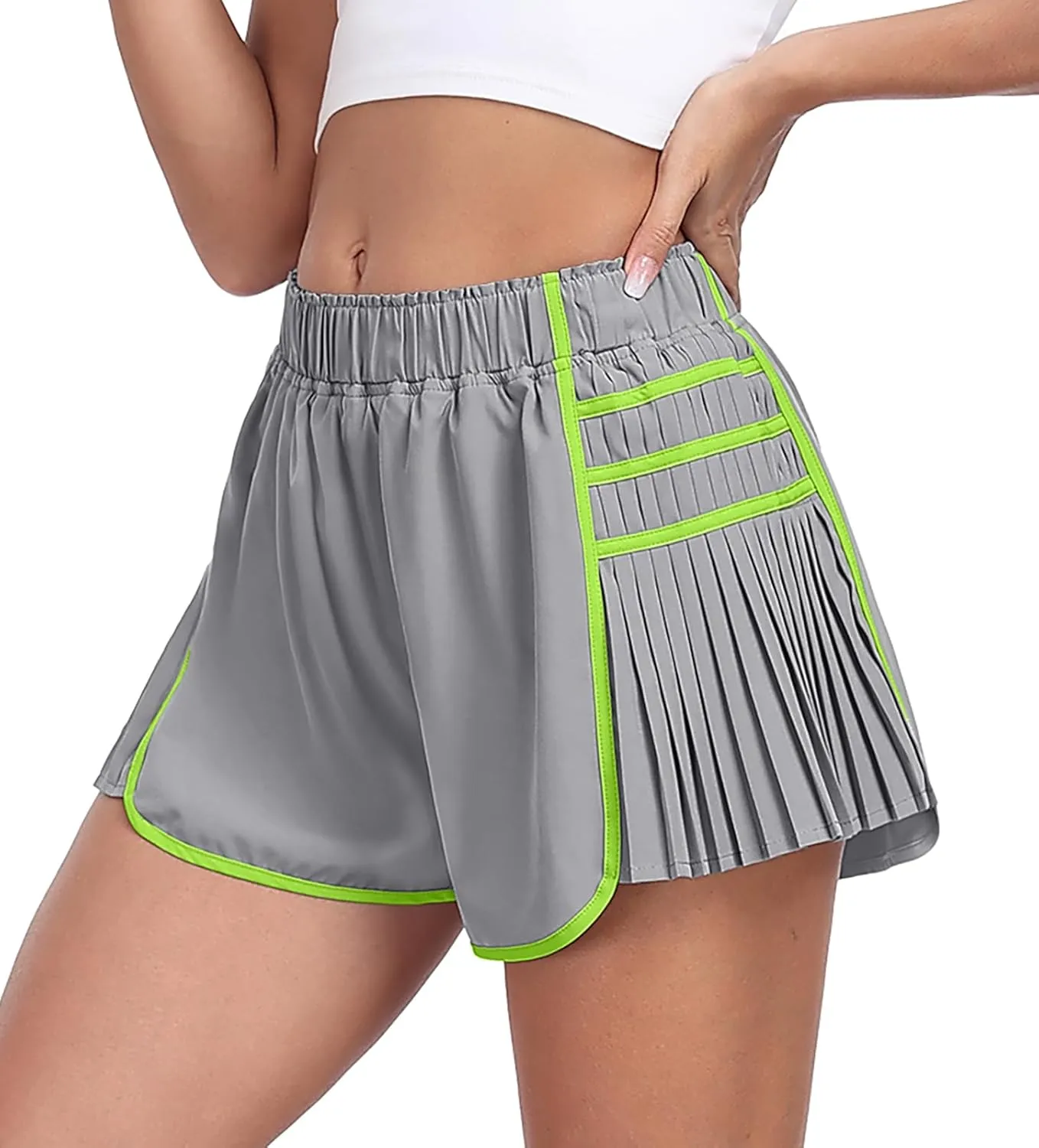 PrinStory Women's Running Shorts Quick Dry Gym Athletic High Waisted Elastic Workout Sporty Shorts with Liner