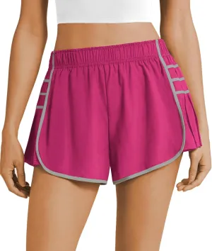 PrinStory Women's Running Shorts Quick Dry Gym Athletic High Waisted Elastic Workout Sporty Shorts with Liner