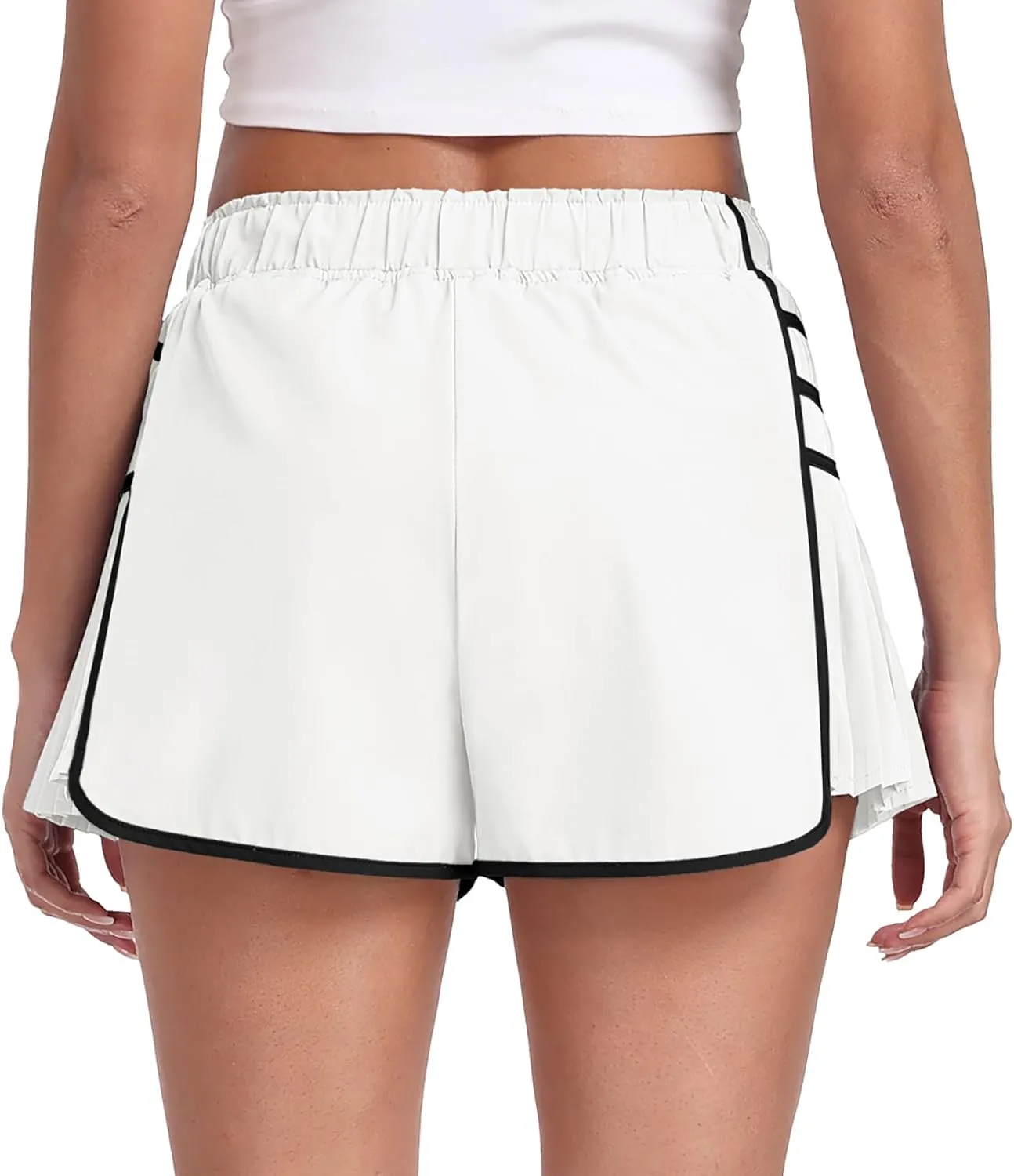 PrinStory Women's Running Shorts Quick Dry Gym Athletic High Waisted Elastic Workout Sporty Shorts with Liner