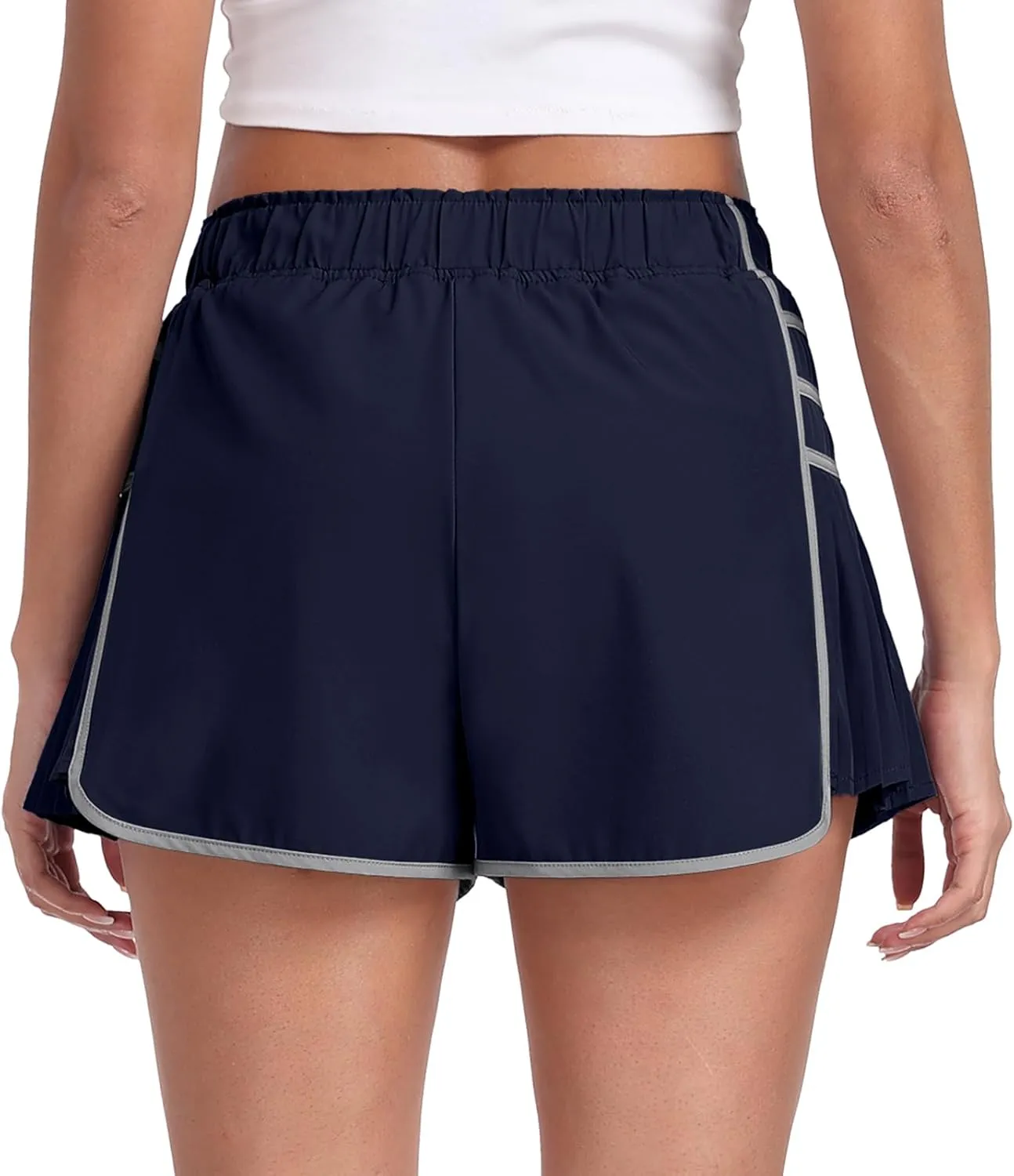 PrinStory Women's Running Shorts Quick Dry Gym Athletic High Waisted Elastic Workout Sporty Shorts with Liner