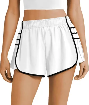 PrinStory Women's Running Shorts Quick Dry Gym Athletic High Waisted Elastic Workout Sporty Shorts with Liner