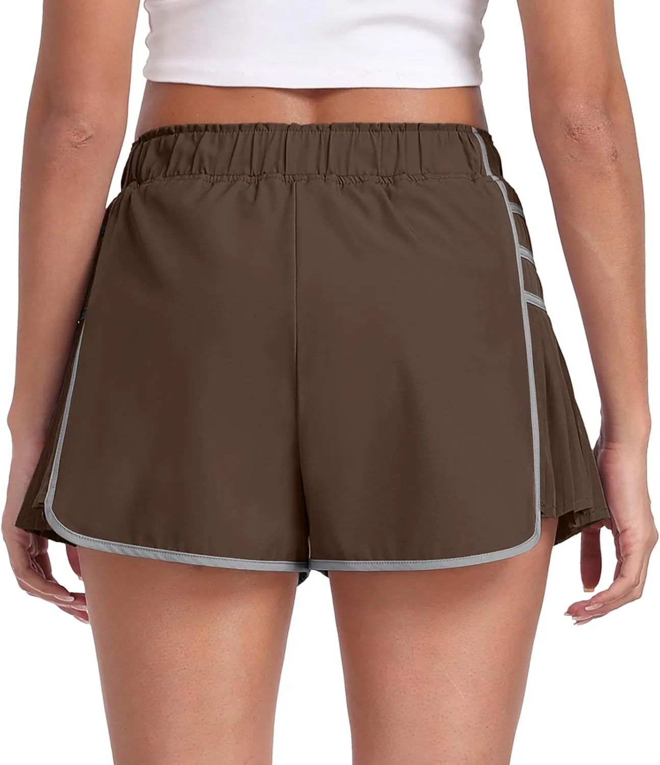 PrinStory Women's Running Shorts Quick Dry Gym Athletic High Waisted Elastic Workout Sporty Shorts with Liner