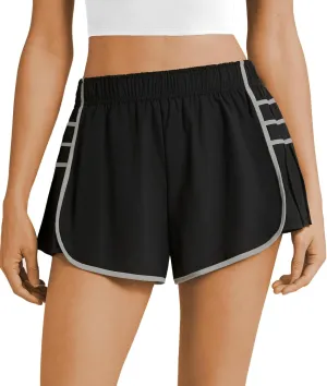 PrinStory Women's Running Shorts Quick Dry Gym Athletic High Waisted Elastic Workout Sporty Shorts with Liner