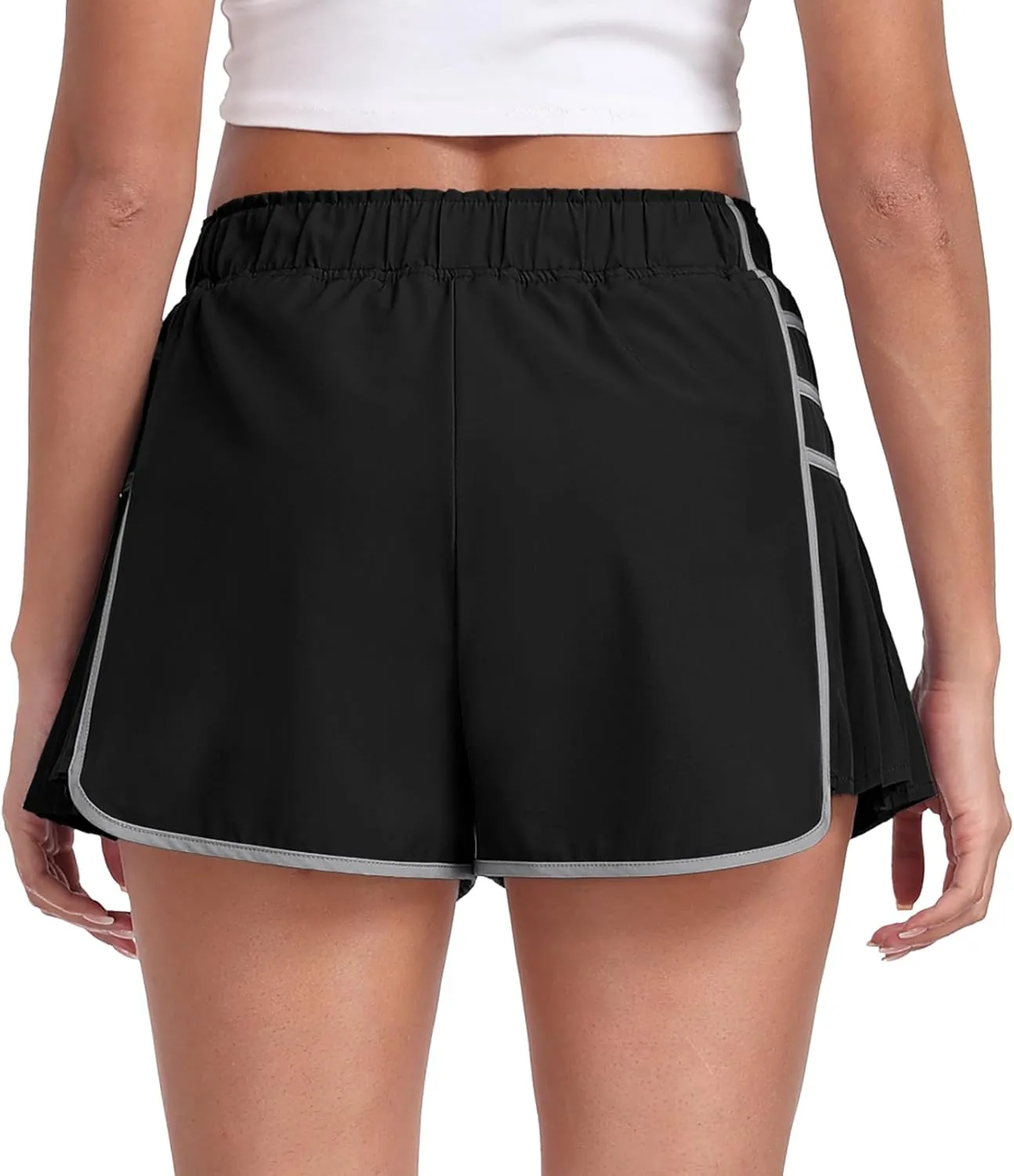 PrinStory Women's Running Shorts Quick Dry Gym Athletic High Waisted Elastic Workout Sporty Shorts with Liner