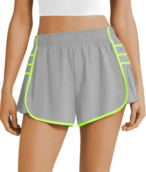 PrinStory Women's Running Shorts Quick Dry Gym Athletic High Waisted Elastic Workout Sporty Shorts with Liner