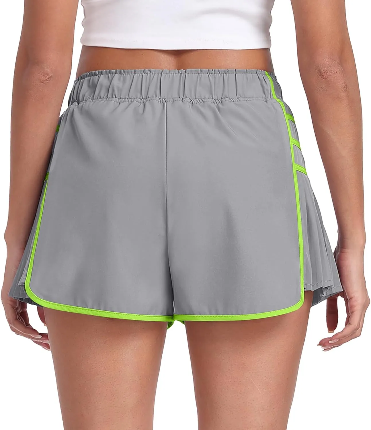 PrinStory Women's Running Shorts Quick Dry Gym Athletic High Waisted Elastic Workout Sporty Shorts with Liner