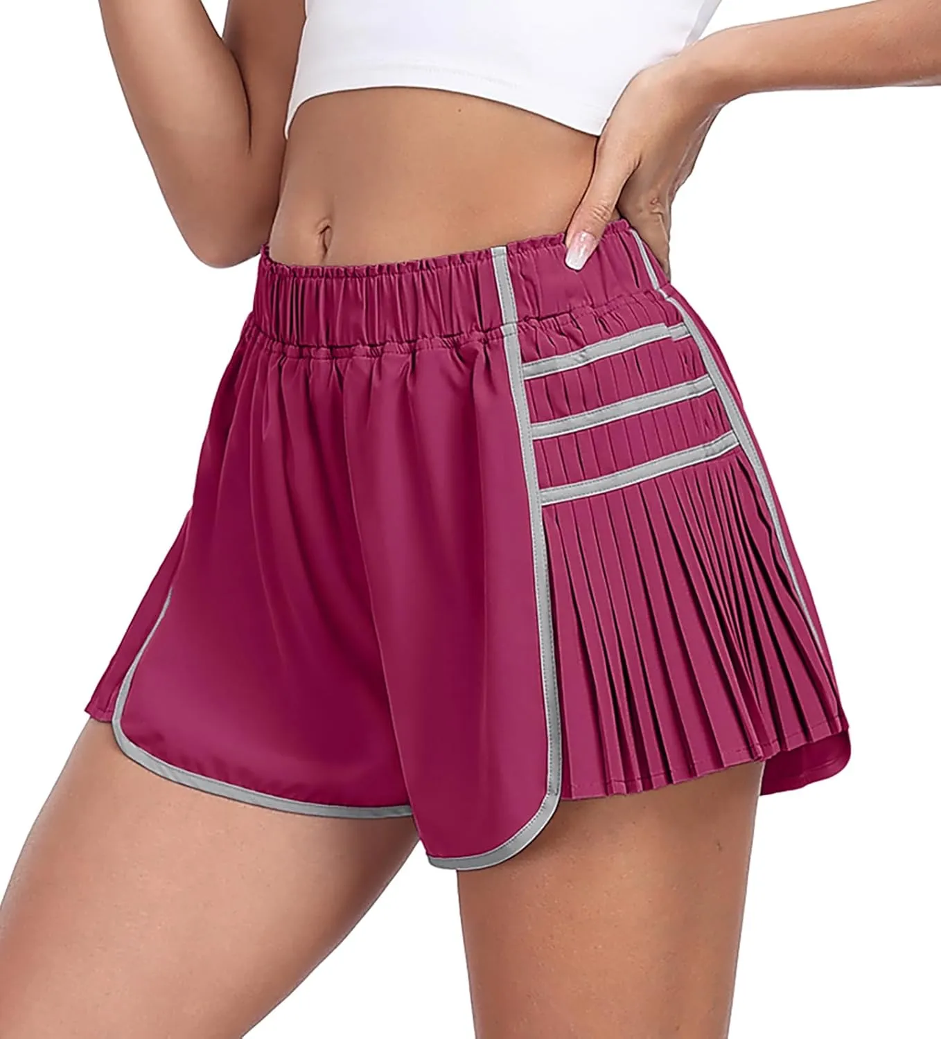 PrinStory Women's Running Shorts Quick Dry Gym Athletic High Waisted Elastic Workout Sporty Shorts with Liner