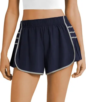 PrinStory Women's Running Shorts Quick Dry Gym Athletic High Waisted Elastic Workout Sporty Shorts with Liner