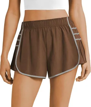 PrinStory Women's Running Shorts Quick Dry Gym Athletic High Waisted Elastic Workout Sporty Shorts with Liner