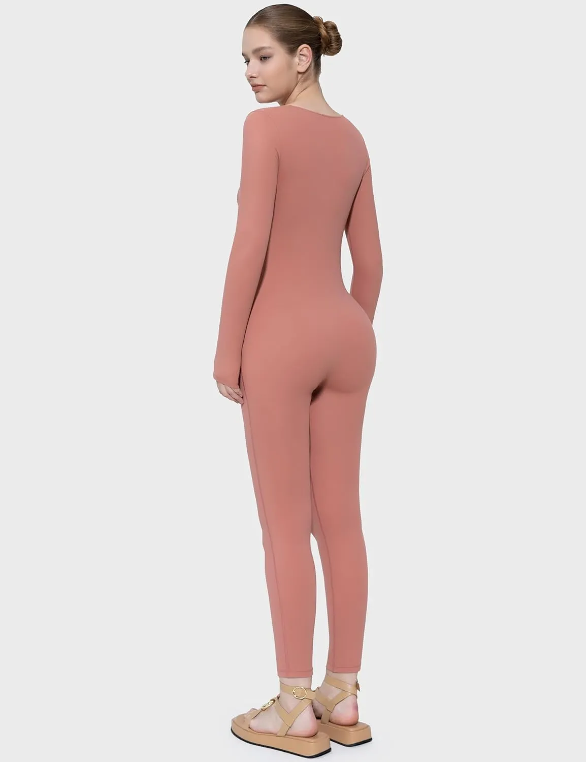 PUMIEY Jumpsuits for Women Square Neck Long Sleeve Bodycon Unitard One Piece Outfits Chill Collection