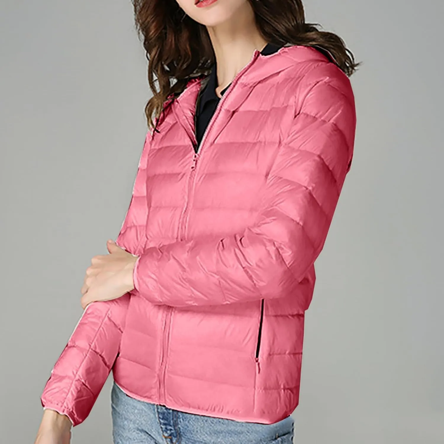 Quilted Jacket for Women Cropped Puffer Jacket Lightweight Slim Fit Winter Warm Duck Down Coat Stand Collar Outwear