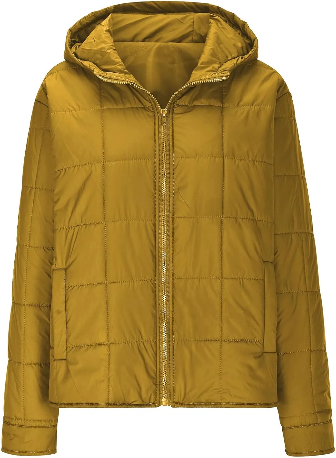 Quilted Jacket for Women Winter Long Sleeve Puffer Jackets Full Zipper Casual Down Coat Warm Fleece Padded Coats