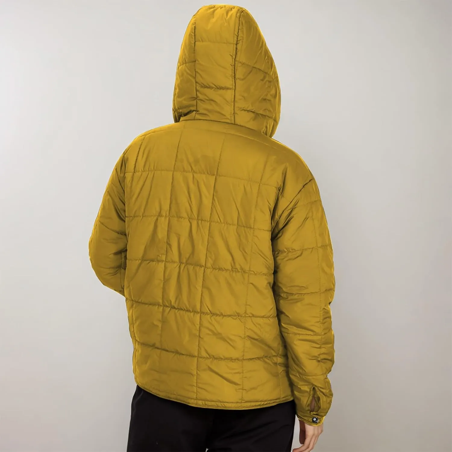 Quilted Jacket for Women Winter Long Sleeve Puffer Jackets Full Zipper Casual Down Coat Warm Fleece Padded Coats
