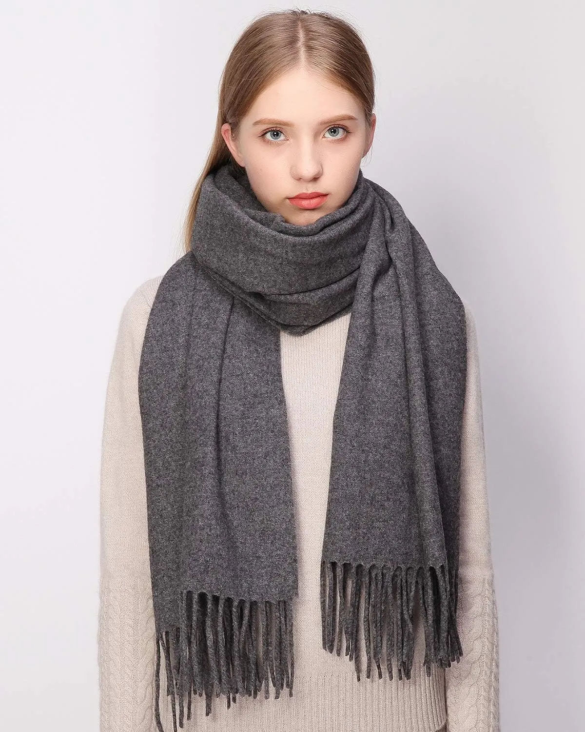 RIIQIICHY 100% Wool Scarf Pashmina Shawls and Wraps for Women Cashmere Warm Winter More Thicker Soft Scarves
