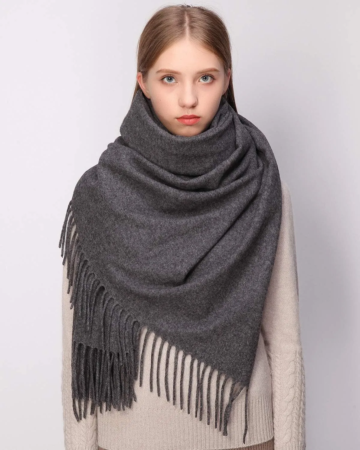 RIIQIICHY 100% Wool Scarf Pashmina Shawls and Wraps for Women Cashmere Warm Winter More Thicker Soft Scarves