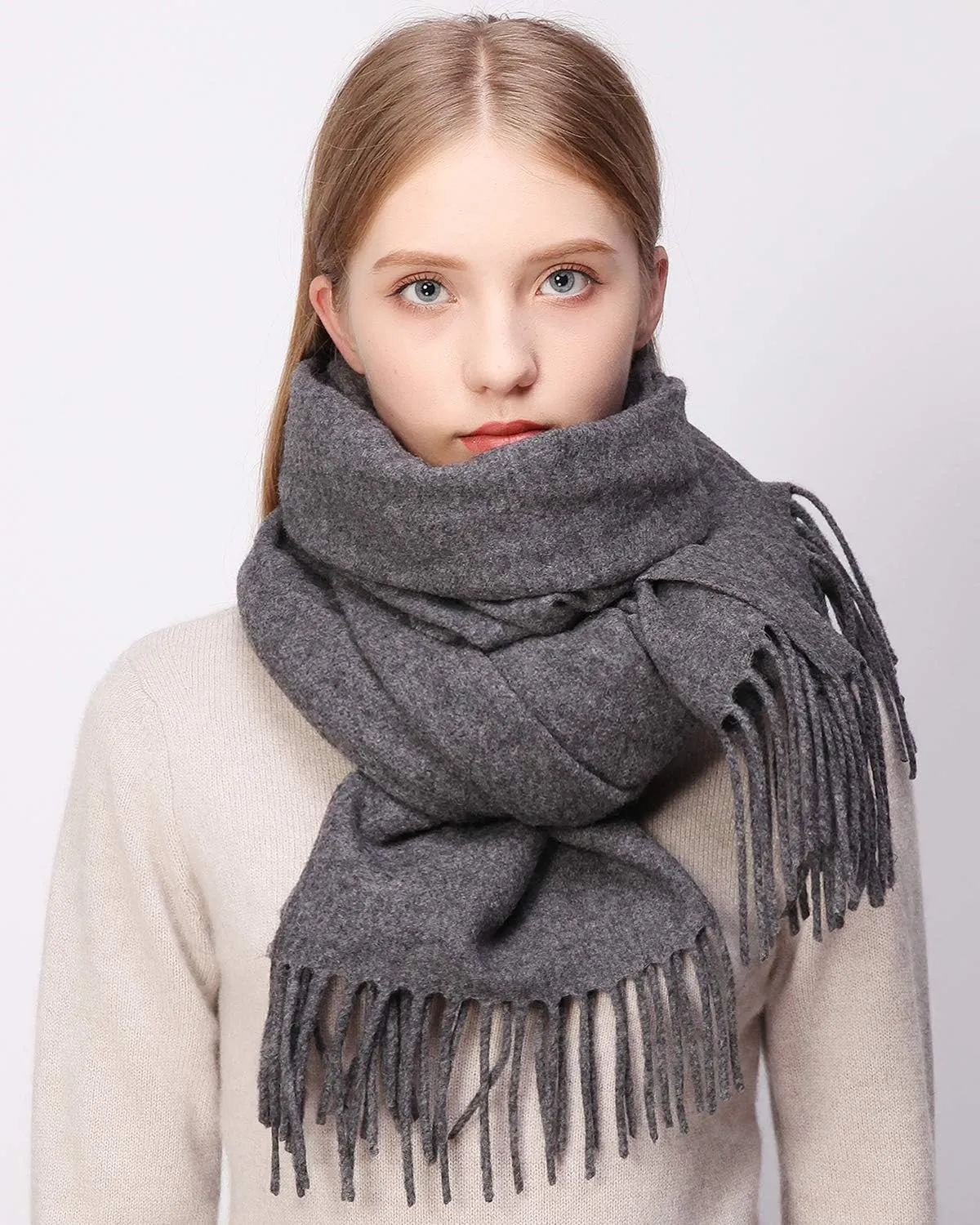 RIIQIICHY 100% Wool Scarf Pashmina Shawls and Wraps for Women Cashmere Warm Winter More Thicker Soft Scarves