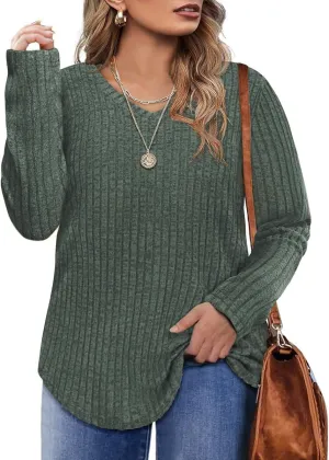 RITERA Plus Size Tops for Women Long Sleeve V/Cowl Neck Lightweight Sweatshirts Pullover Tunics Sweaters Fall Winter XL-5XL