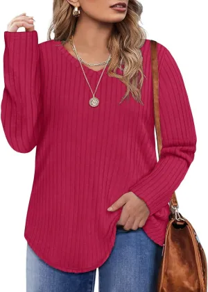 RITERA Plus Size Tops for Women Long Sleeve V/Cowl Neck Lightweight Sweatshirts Pullover Tunics Sweaters Fall Winter XL-5XL