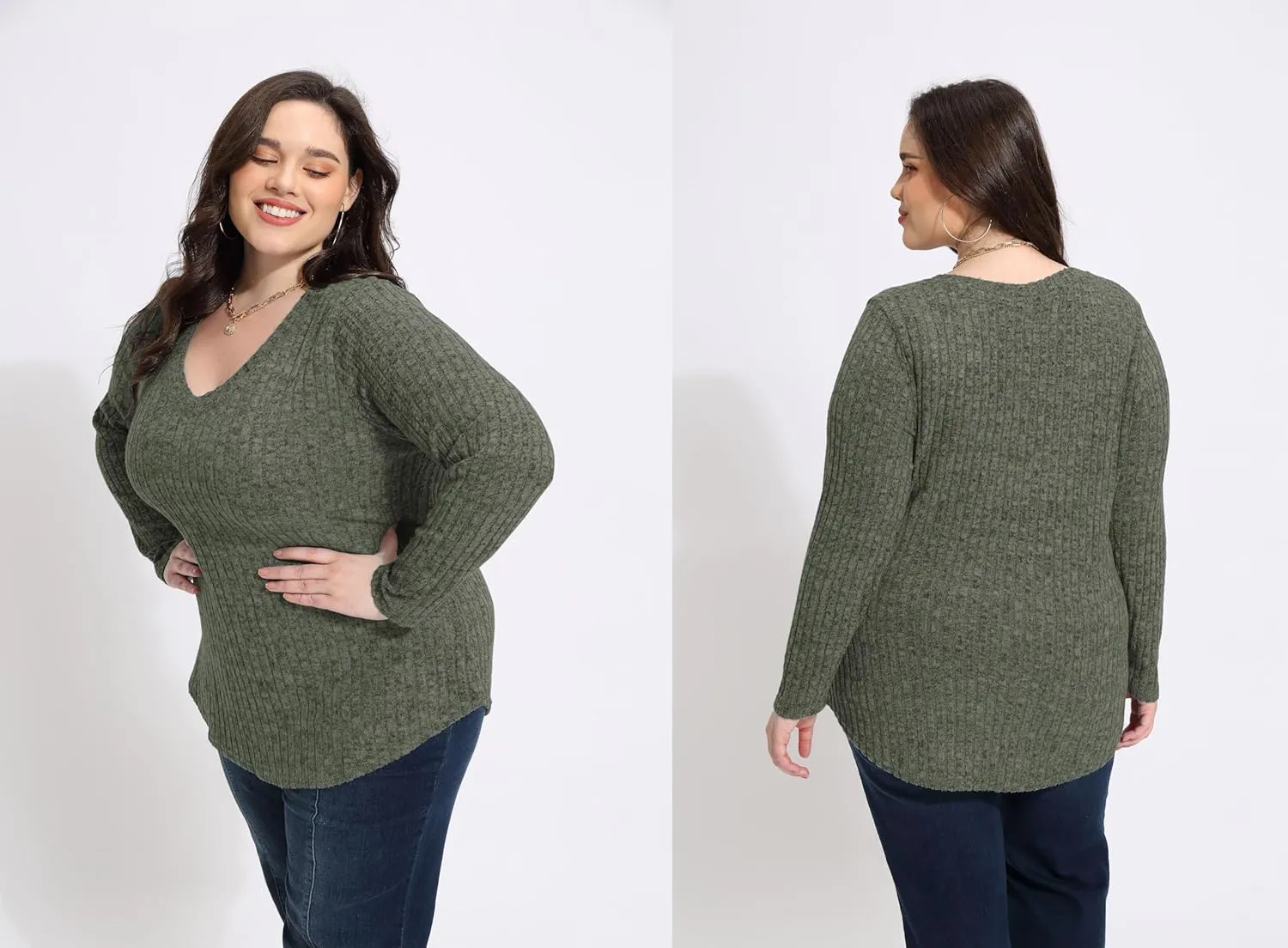 RITERA Plus Size Tops for Women Long Sleeve V/Cowl Neck Lightweight Sweatshirts Pullover Tunics Sweaters Fall Winter XL-5XL
