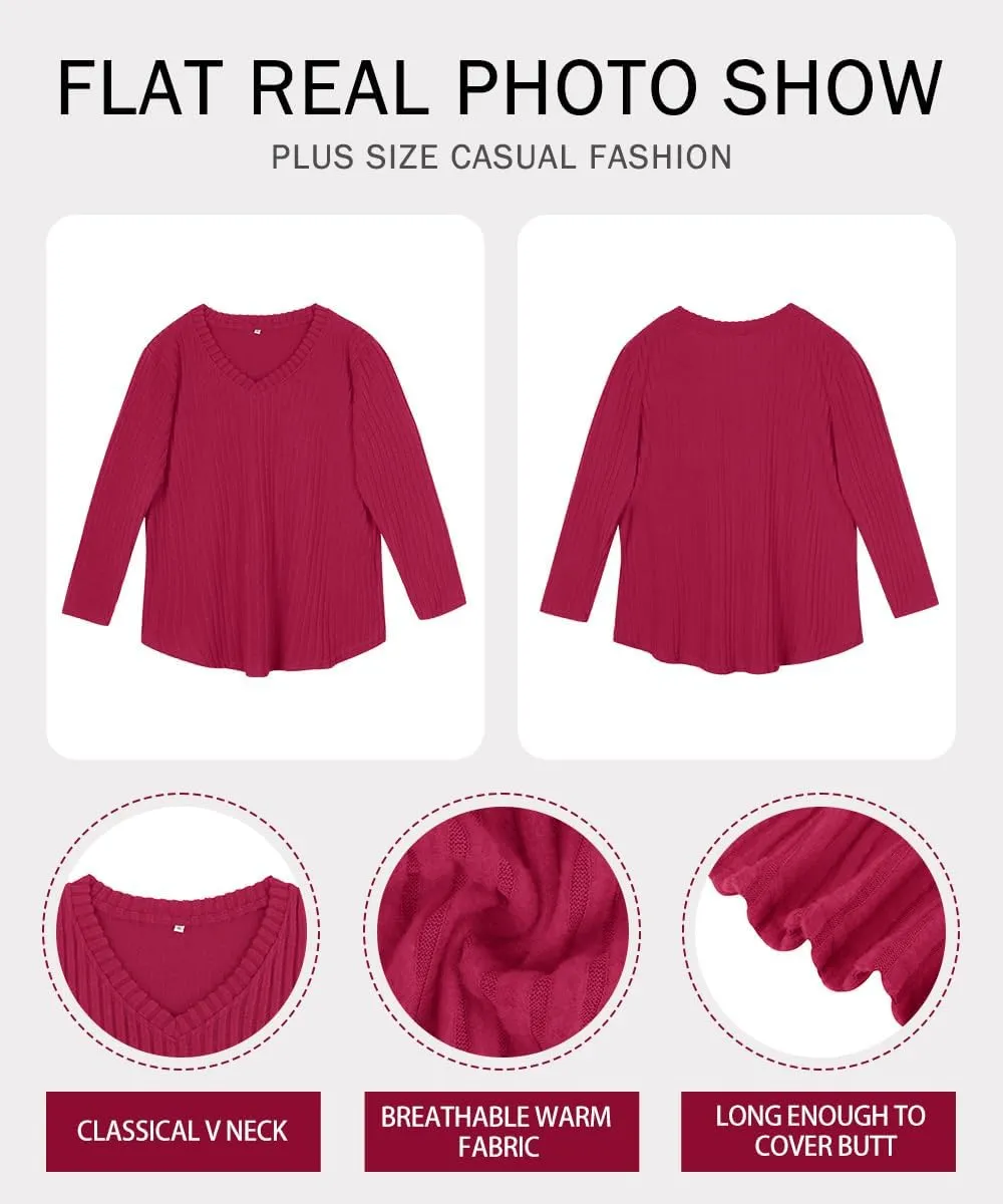RITERA Plus Size Tops for Women Long Sleeve V/Cowl Neck Lightweight Sweatshirts Pullover Tunics Sweaters Fall Winter XL-5XL