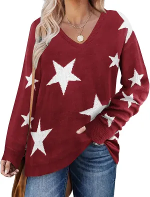 RITERA Womens Plus Size Sweaters Star Long Sleeve Casual Patriotic Pullover Warm Jumper Knit Tops XL-5XL