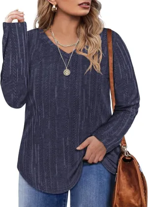RITERA Women's Plus Size Textured Tops Long Sleeve Sweater Shirts Knit Tunic Oversized Casual Pullover Blouse XL-5XL