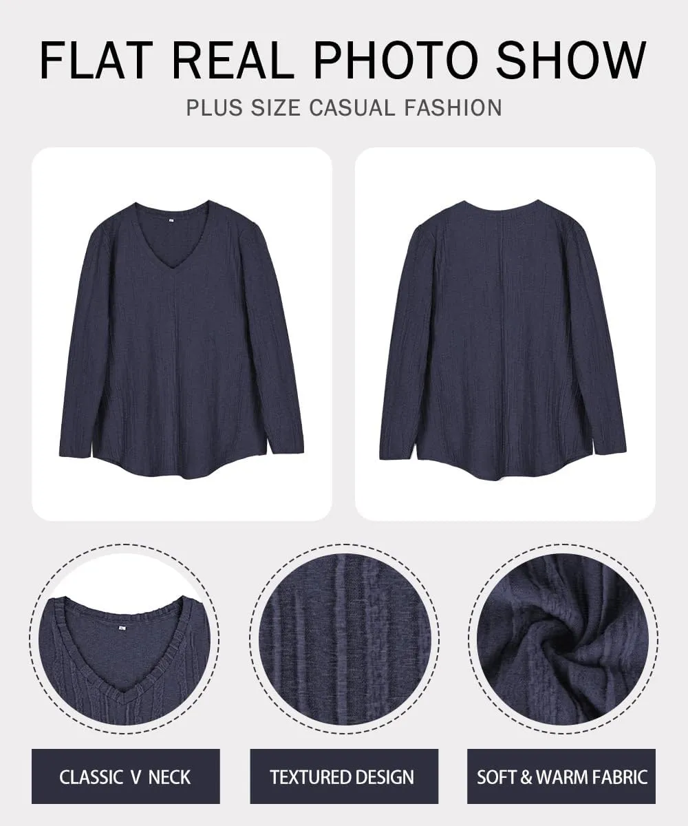 RITERA Women's Plus Size Textured Tops Long Sleeve Sweater Shirts Knit Tunic Oversized Casual Pullover Blouse XL-5XL