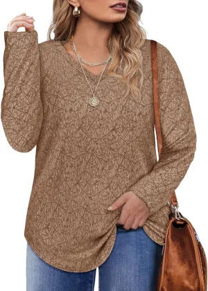RITERA Women's Plus Size Textured Tops Long Sleeve Sweater Shirts Knit Tunic Oversized Casual Pullover Blouse XL-5XL
