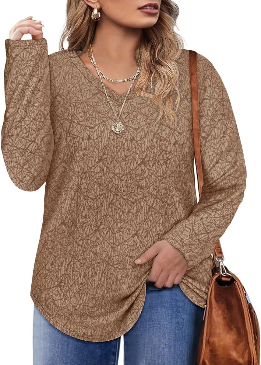 RITERA Women's Plus Size Textured Tops Long Sleeve Sweater Shirts Knit Tunic Oversized Casual Pullover Blouse XL-5XL