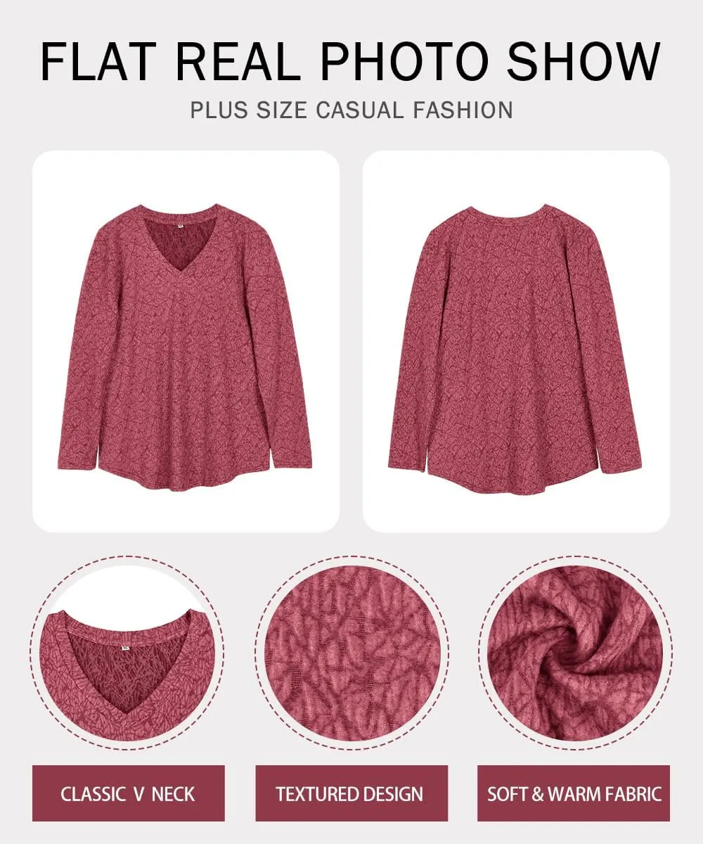 RITERA Women's Plus Size Textured Tops Long Sleeve Sweater Shirts Knit Tunic Oversized Casual Pullover Blouse XL-5XL