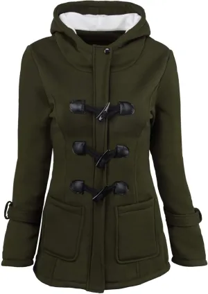 RKSTN Plus Size Winter Coats for Women Horn Buttons Hooded Jacket Warm Fleece Lined Hoodies Sweater Thicken Padded Overcoat