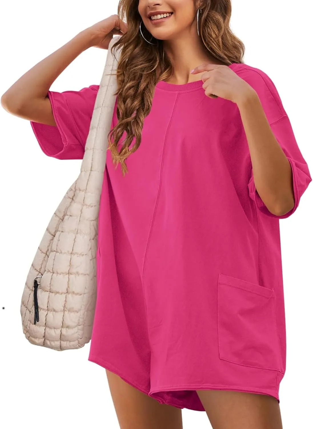 Rompers for Women Athletic Workout Hot Shot Tee Romper Casual Oversized Jumpsuits Overalls