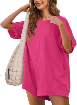 Rompers for Women Athletic Workout Hot Shot Tee Romper Casual Oversized Jumpsuits Overalls