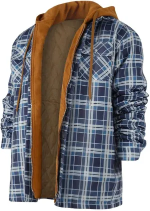 RTRDE Men's Long Sleeve Quilted Lined Shirt Jacket Zip Up Coat Outwear with Hood Jacket, M-5XL